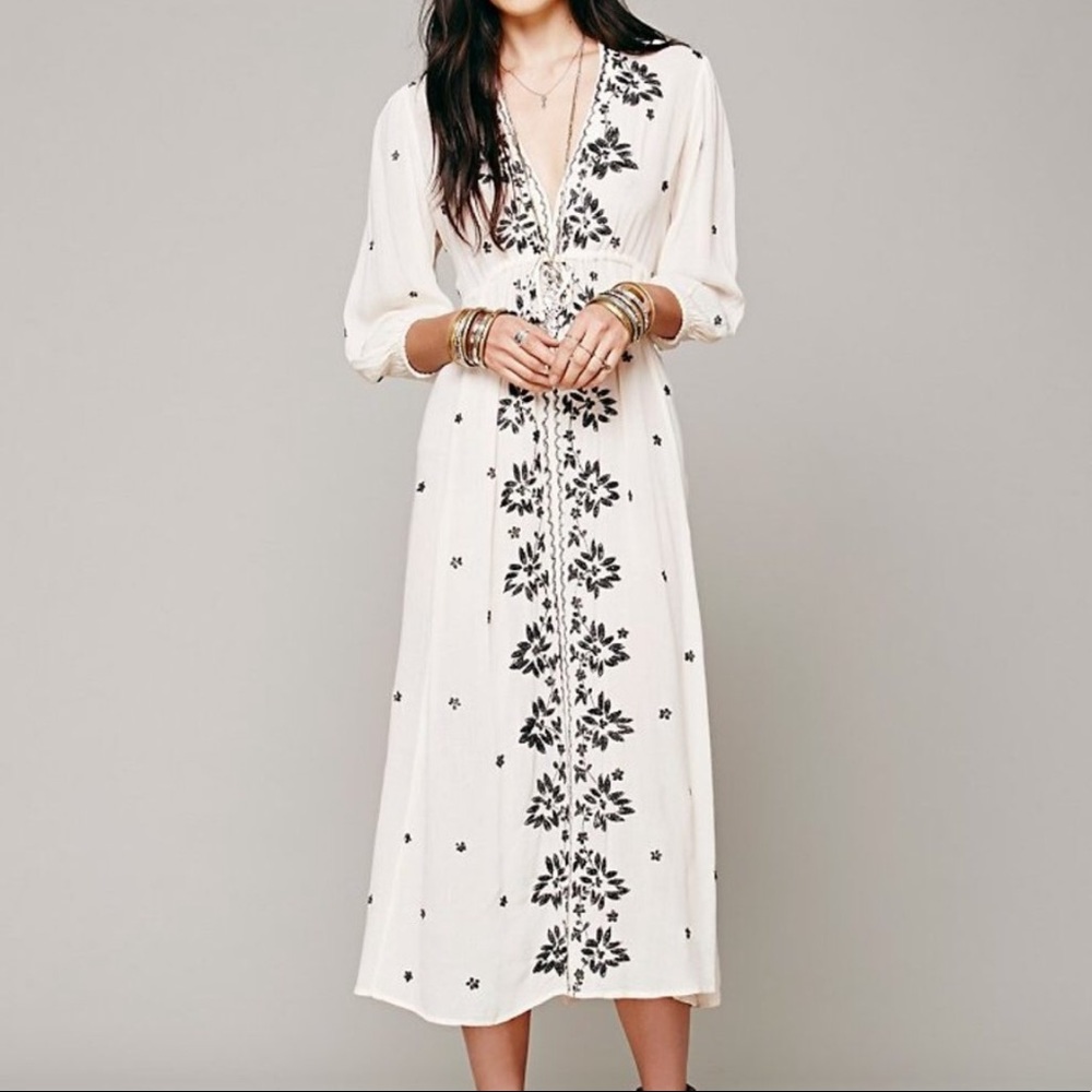 Free People Fable Midi Dress White & Black XS